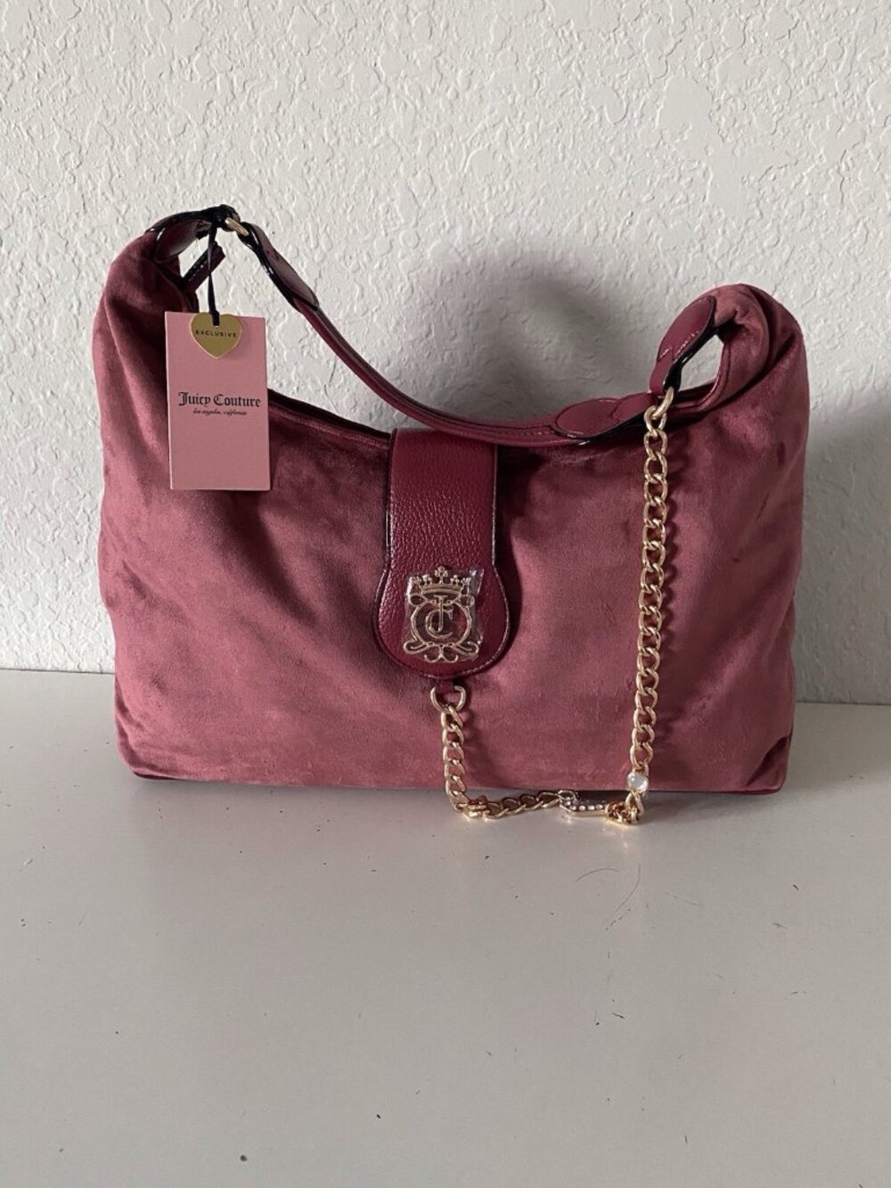 Juicy Couture Juicy Royal Crest Large Hobo Coho Cranberry Juice W/Chain VIRAL